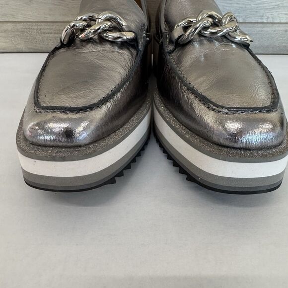 Johnston & Murphy Metallic Silver Platform Wedge Slip On Loafer Women 8 M Chain - Picture 8 of 15